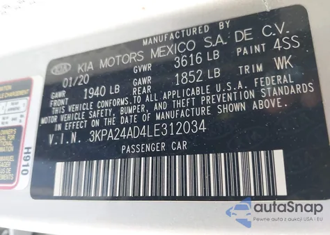 2020 Kia Rio S from USA, damaged, VIN 3KPA24AD4LE312034